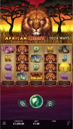 Mchezo wa sloti wa Afrika ukiwa na picha ya simba na mandhari ya jangwa.