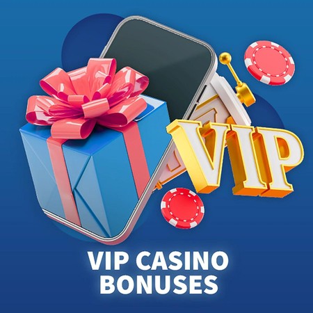 Picha ya bonasi ya VIP casino inaonyesha zawadi, simu, chipsi na maandishi makubwa ya VIP.