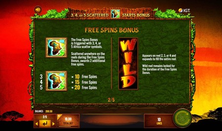 Skrini ya mchezo wa slot inaeleza free spins bonus na alama za scatter pamoja na wild.